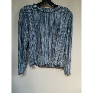 Russ Berens Womens Medium Gray Long Sleeve Crew Neck Top Textured Striped Casual